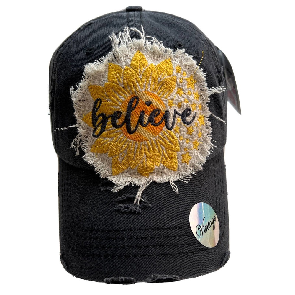 Women's Embroidered Baseball Ponytail Cap Hat Believe Adjustable Cotton